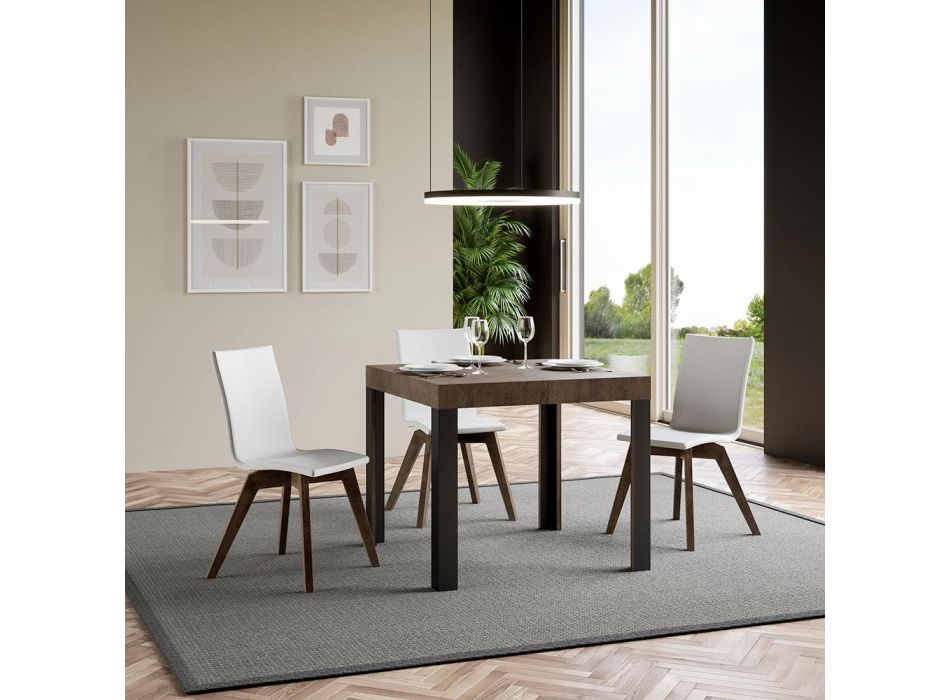 Square Table Extendable to 246 cm in Wood and Iron Made in Italy - Ocean Viadurini