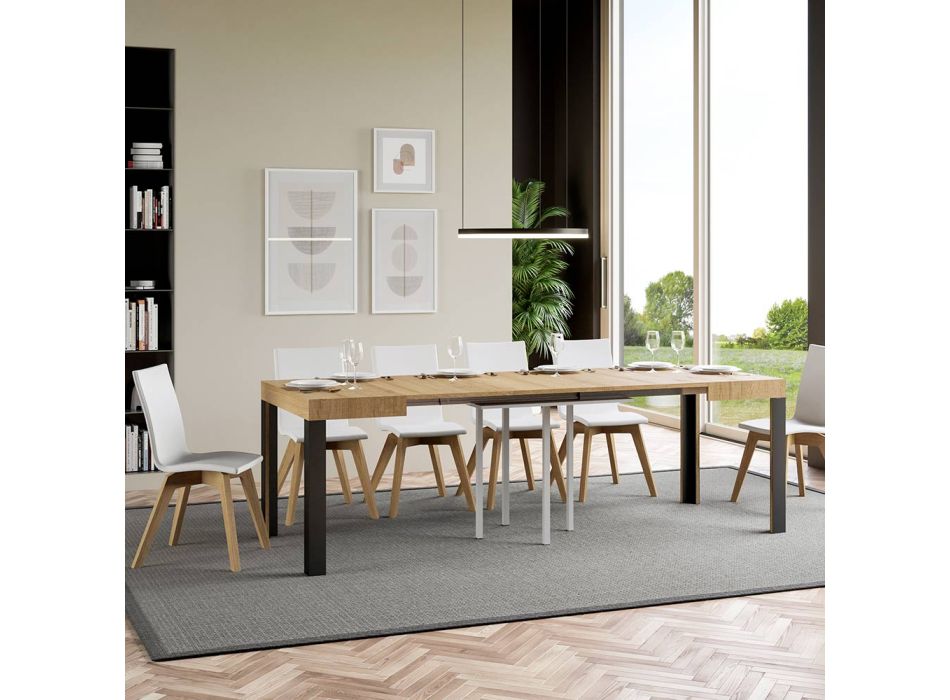 Square Table Extendable to 246 cm in Wood and Iron Made in Italy - Ocean Viadurini