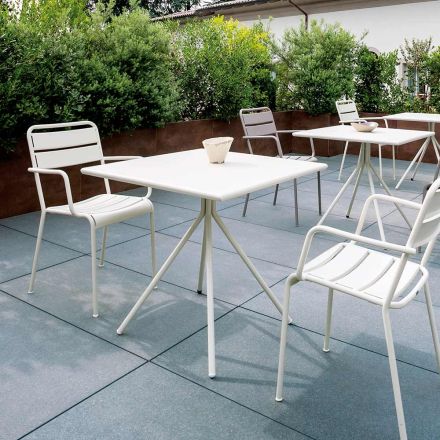 Square Outdoor Table in Galvanized Steel Made in Italy - Ralph Viadurini
