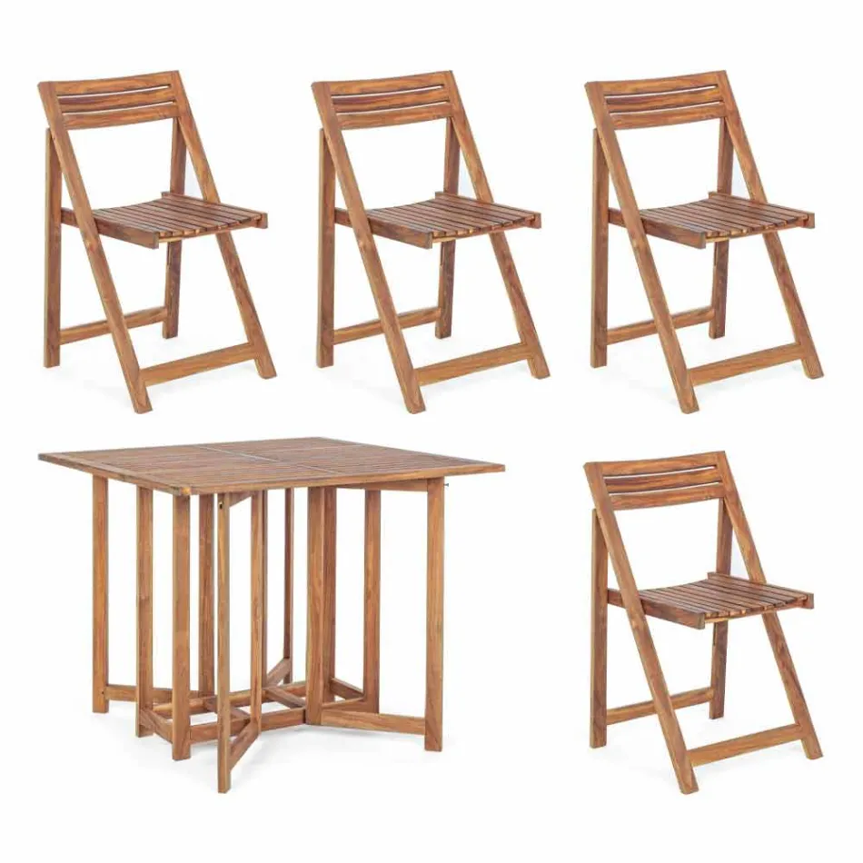 Square Outdoor Table in Acacia Wood with 4 Folding Chairs - Sage Viadurini