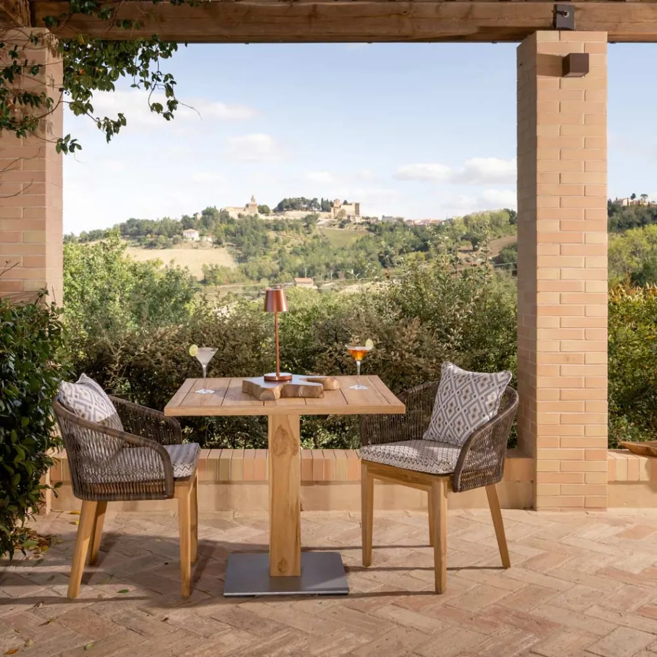 Square Outdoor Table in Teak and Metal - Marie Viadurini
