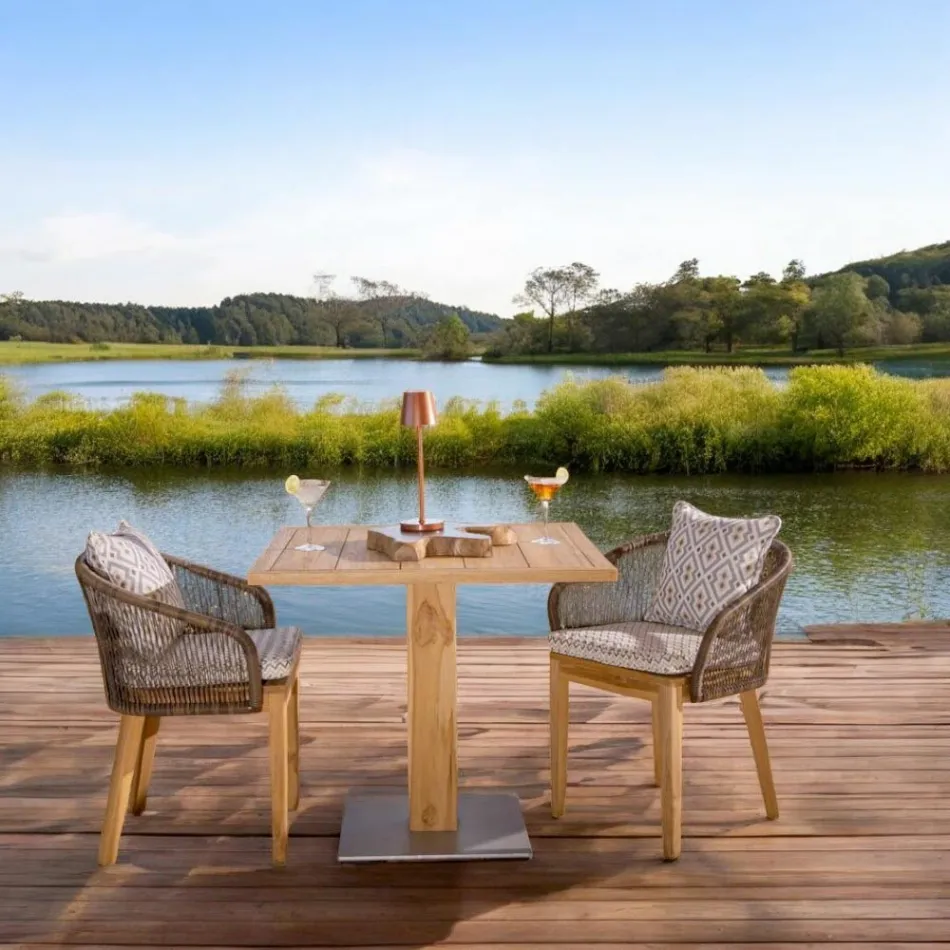 Square Outdoor Table in Teak and Metal - Marie Viadurini