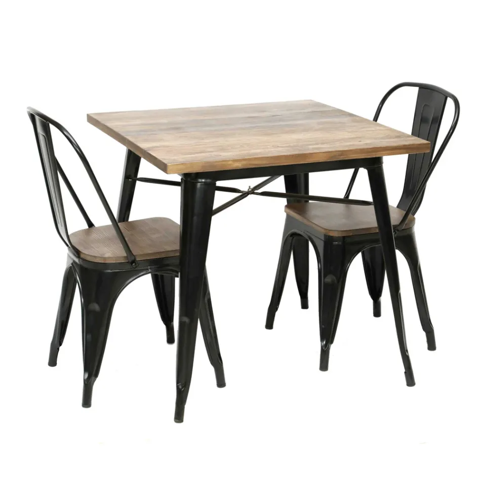 Indoor and Outdoor Square Table Made of Iron and Wood - Stationery Viadurini