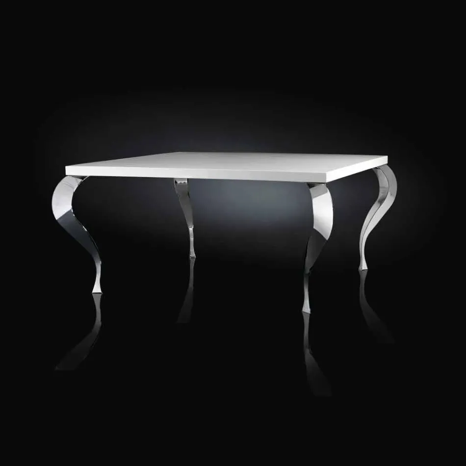 Fixed table design square MDF and Luigi chromed steel Viadurini