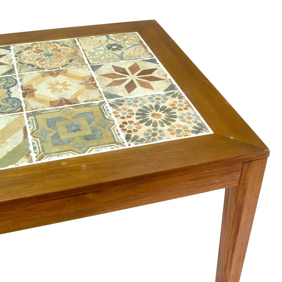 Square Table Made of Acacia Wood and Ceramic Top - Technical Viadurini