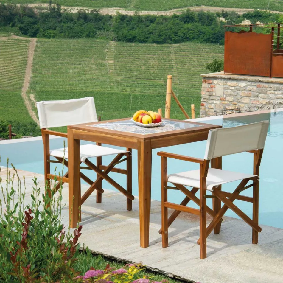 Square Table Made of Acacia Wood and Ceramic Top - Technical Viadurini