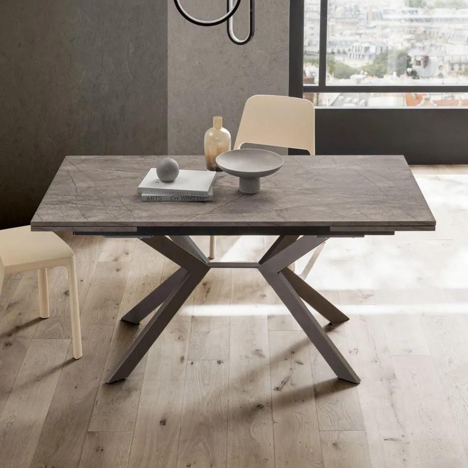 Rectangular Table Extendable to 240 or 280 cm in HPL and Metal - Present Viadurini