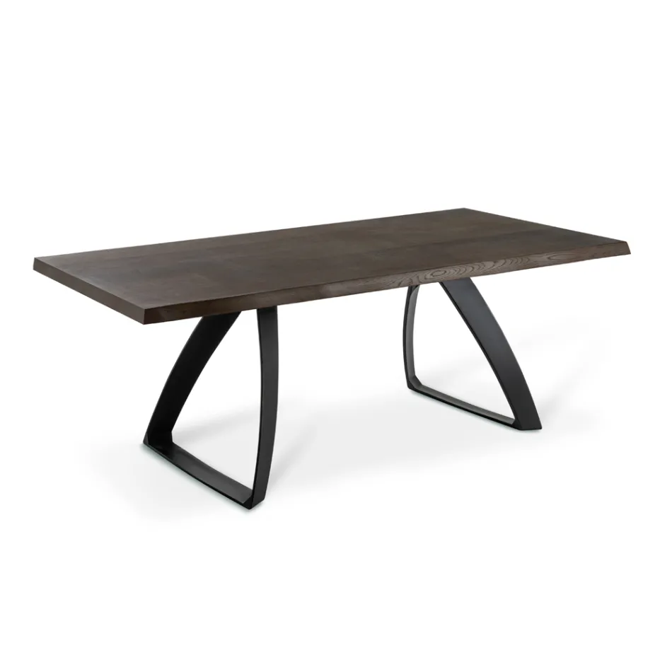 Rectangular Table with Oak Veneer Top and Aluminum Base - Logan Viadurini