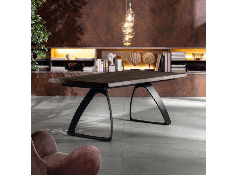 Rectangular Table with Oak Veneer Top and Aluminum Base - Logan Viadurini