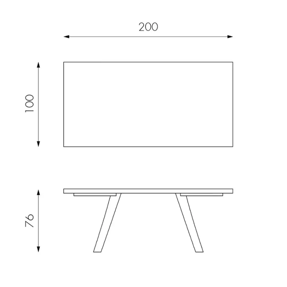 Rectangular Table with Oak Veneer Top and Aluminum Base - Logan Viadurini