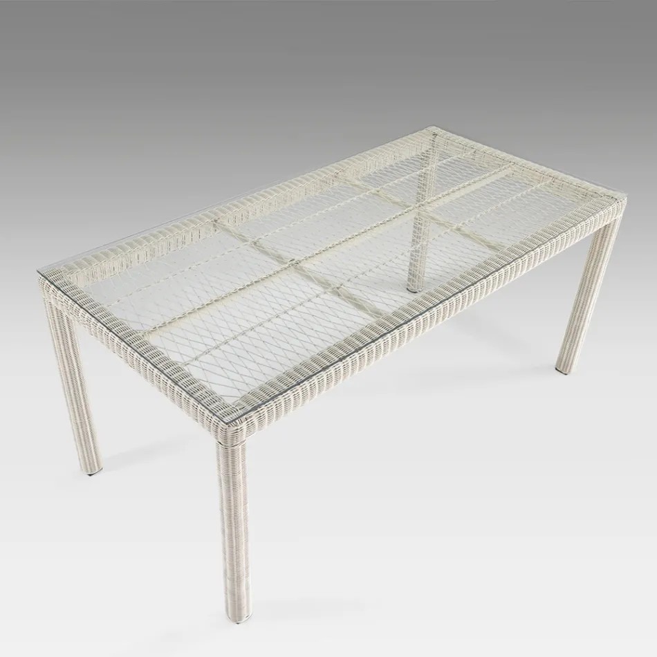 Rectangular Outdoor Table in Polyrattan and Glass - Gigi Viadurini
