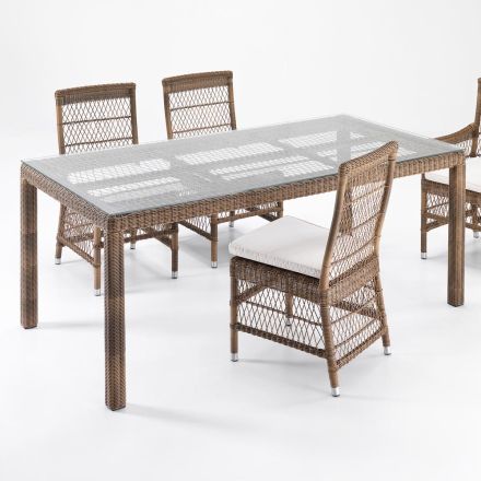 Rectangular Outdoor Table in Polyrattan and Glass - Gigi Viadurini
