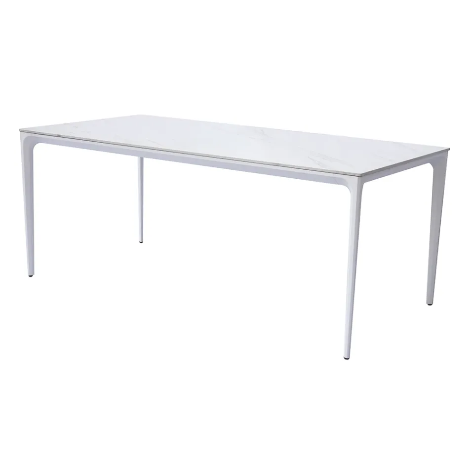 Rectangular Garden Table in Aluminum and Stoneware - Lunara Viadurini