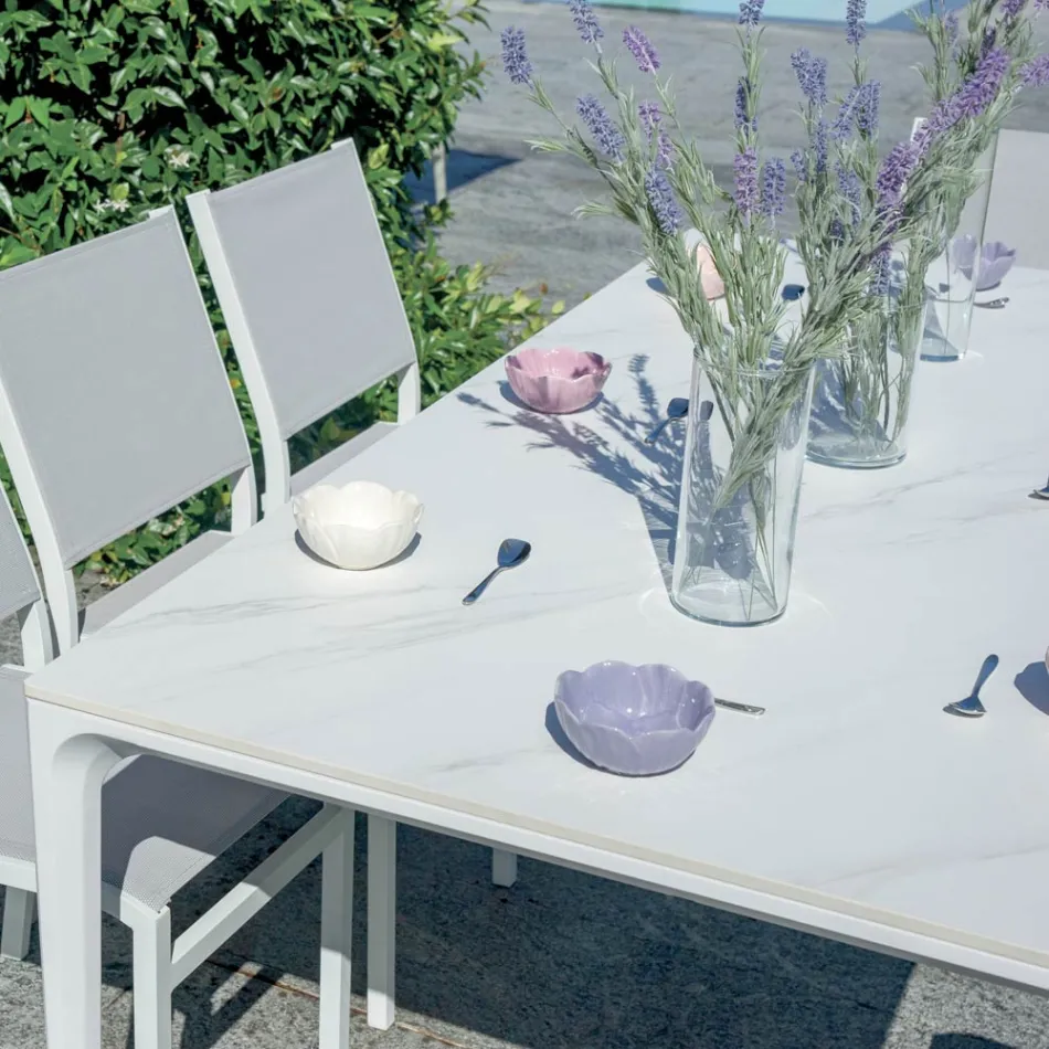 Rectangular Garden Table in Aluminum and Stoneware - Lunara Viadurini