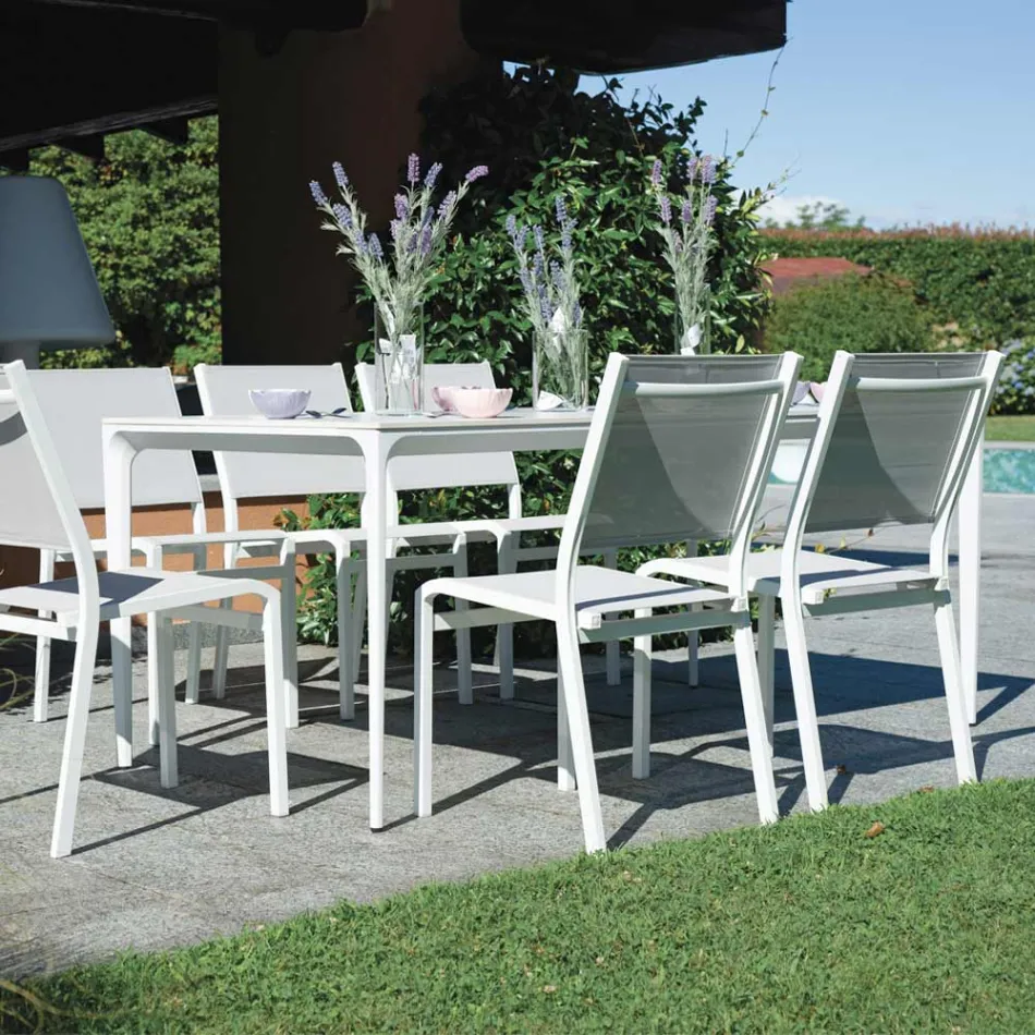 Rectangular Garden Table in Aluminum and Stoneware - Lunara Viadurini