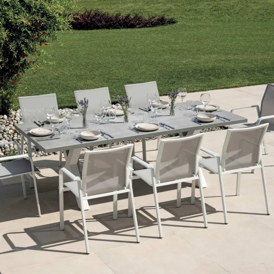 Rectangular Garden Table in Aluminum and Gray Resin - Nuvia Viadurini