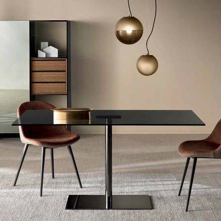 Modern Rectangular Table in Smoked or Extra-clear Glass Made in Italy - Dolce Viadurini