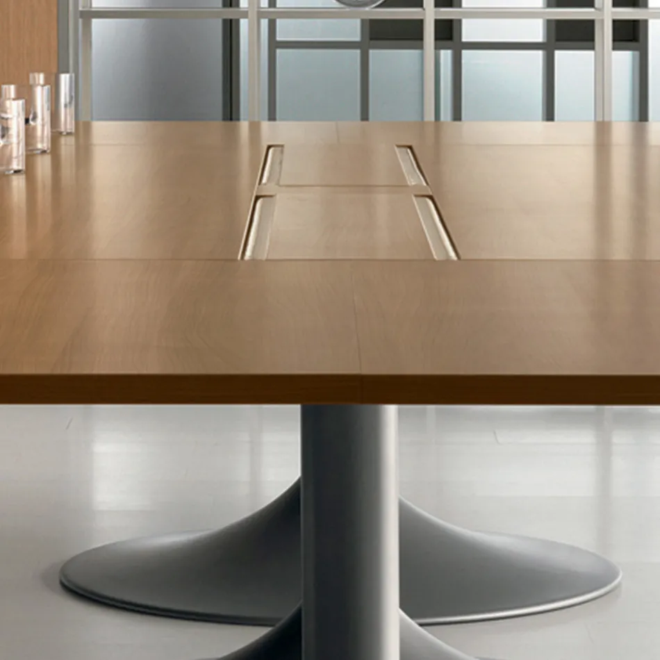 Meeting table in shaped natural walnut melamine - Gaelle Viadurini