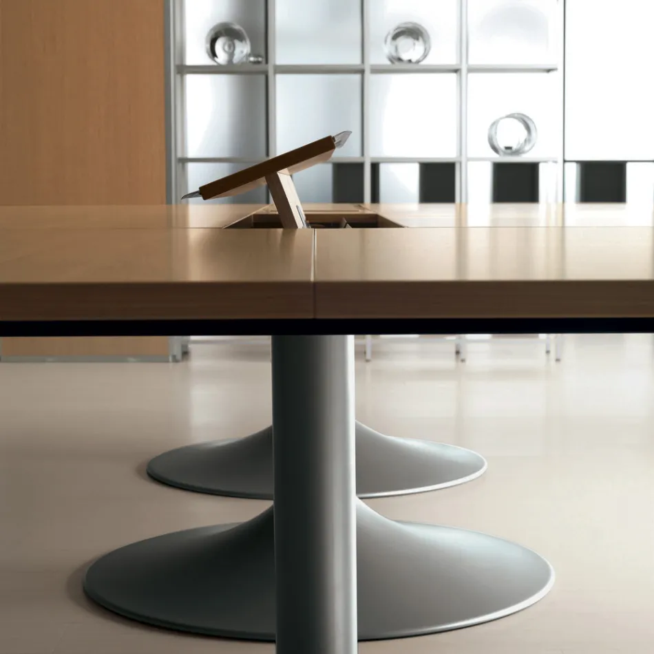 Meeting table in shaped natural walnut melamine - Gaelle Viadurini