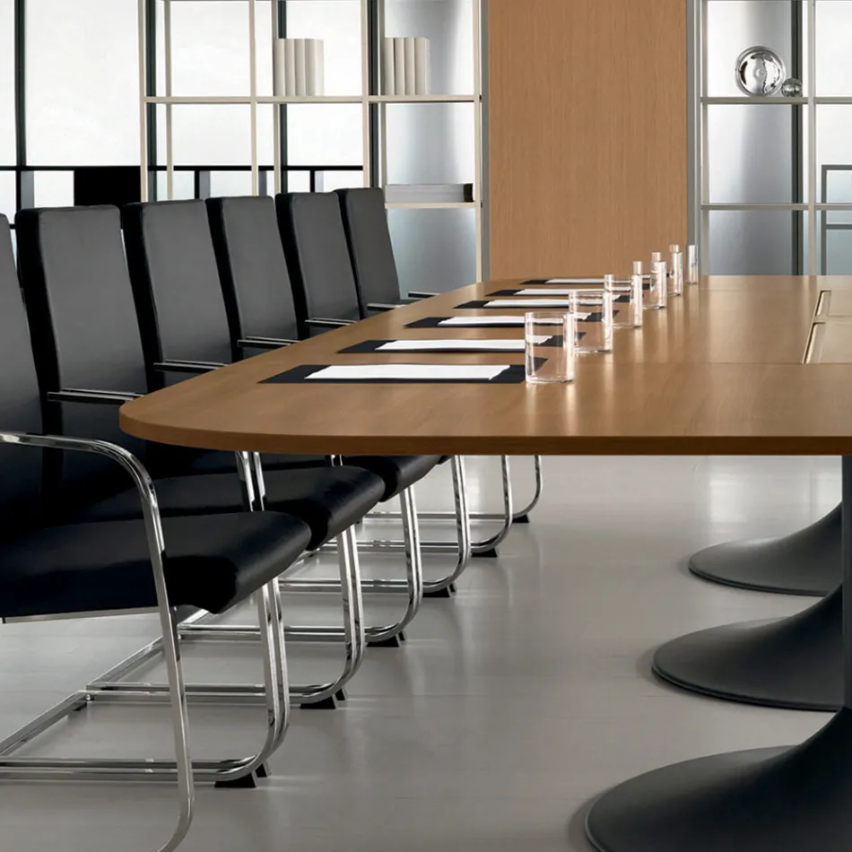 Meeting table in shaped natural walnut melamine - Gaelle Viadurini