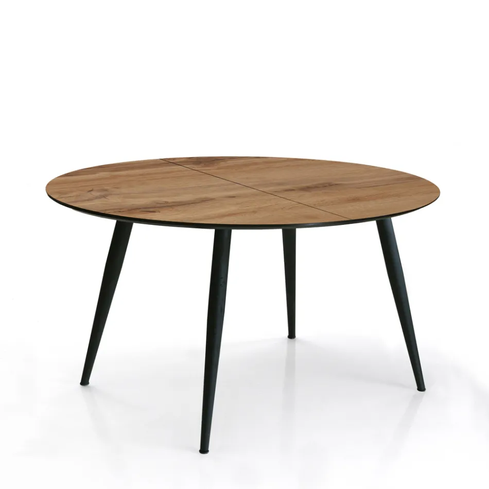 Round Table Extendable to 150 cm Light Walnut Finish - Capone Viadurini