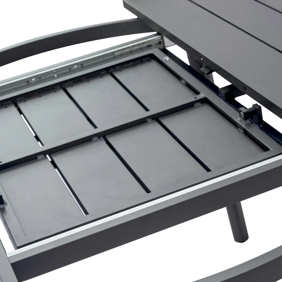 Extendable Round Table in Anthracite Aluminum (170 cm) - Rivara Viadurini