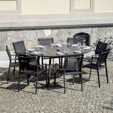 Extendable Round Table in Anthracite Aluminum (170 cm) - Rivara Viadurini