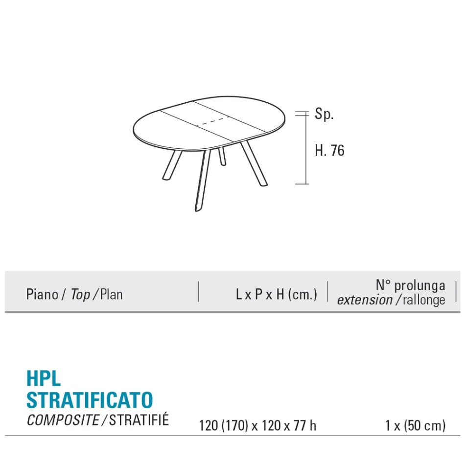 Round Table Extendable to 170 cm in Stratified HPL - Convivio Viadurini
