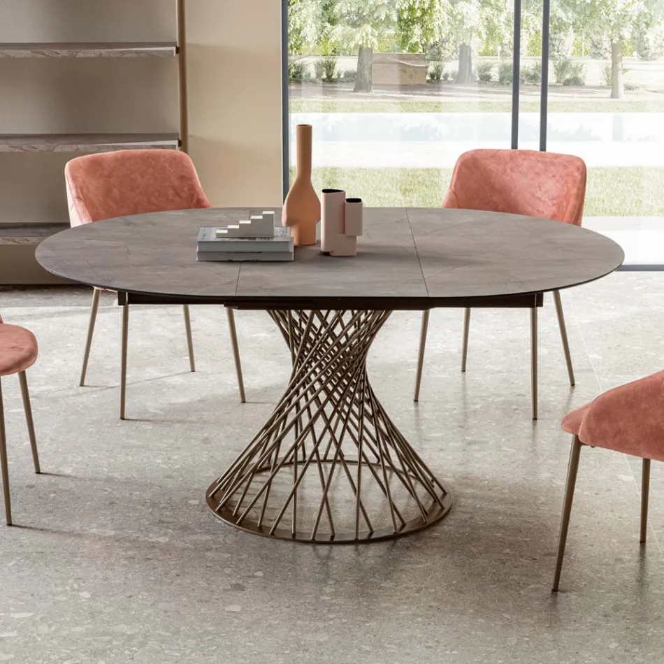 Round Table Extendable to 170 cm in Metal and HPL - Sorriso Viadurini