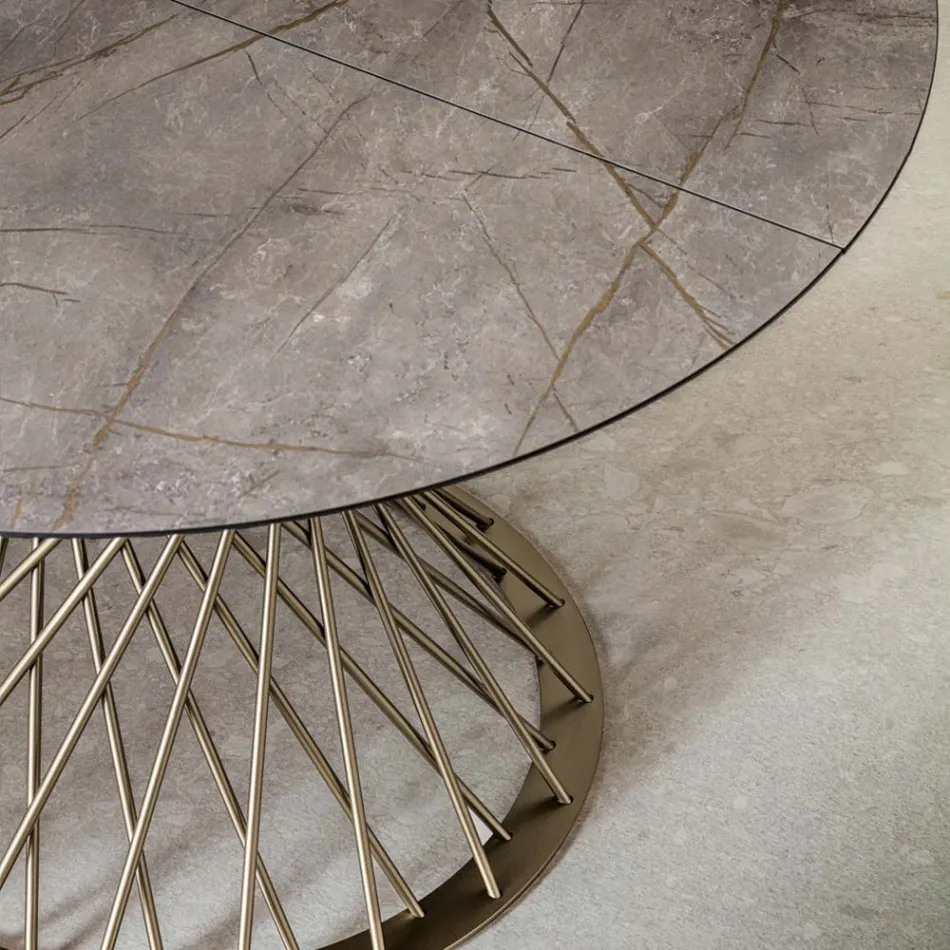 Round Table Extendable to 170 cm in Metal and HPL - Sorriso Viadurini