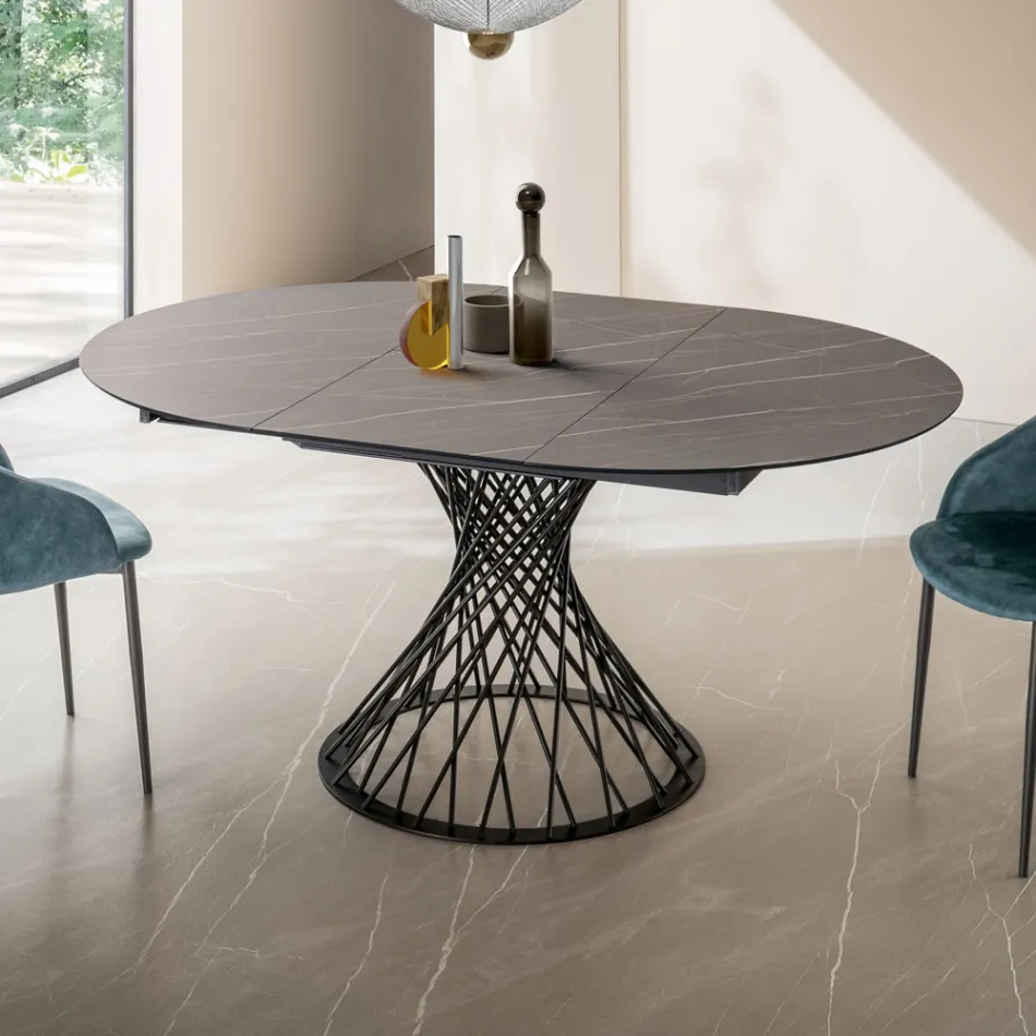 Round Table Extendable to 170 cm in Metal and HPL - Sorriso Viadurini