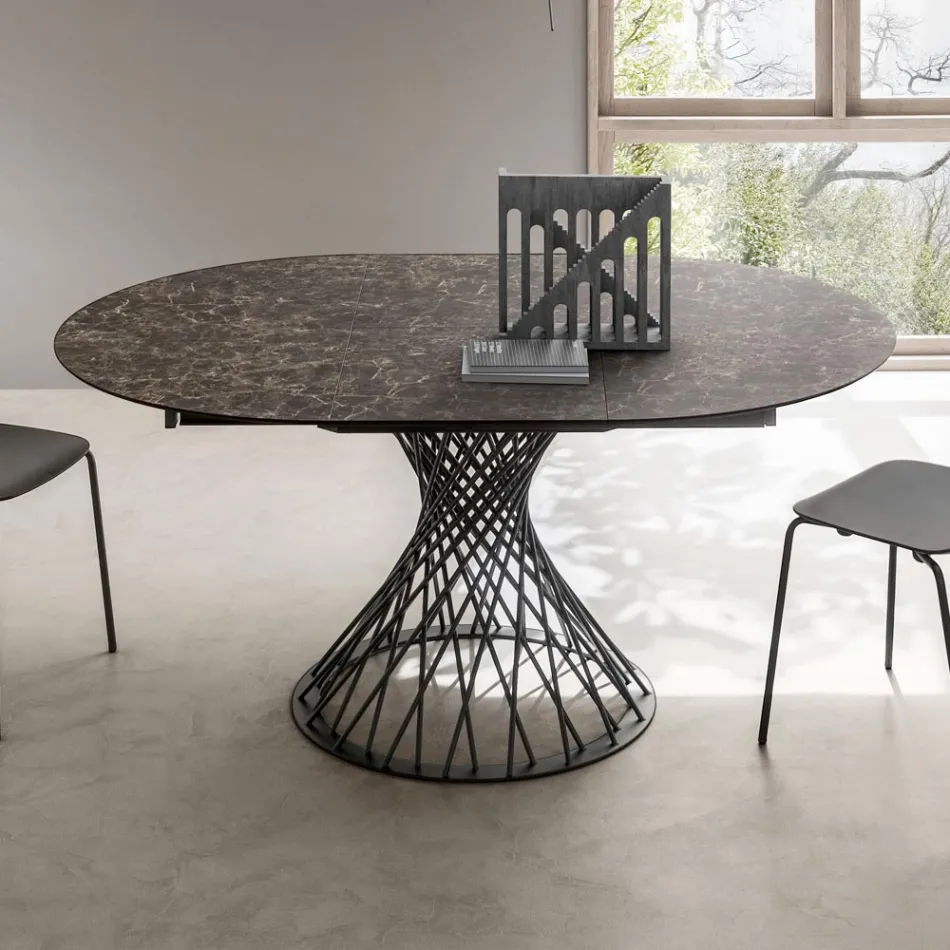 Round Table Extendable to 170 cm in Metal and HPL - Sorriso Viadurini