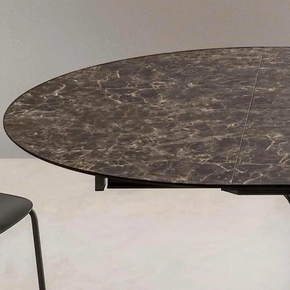 Round Table Extendable to 170 cm in Metal and HPL - Sorriso Viadurini