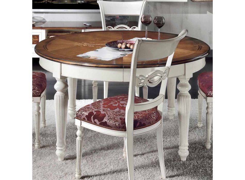 Extendable Round Table with Inlay and 4 Chairs Made in Italy - Alite Viadurini