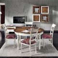 Extendable Round Table with Inlay and 4 Chairs Made in Italy - Alite