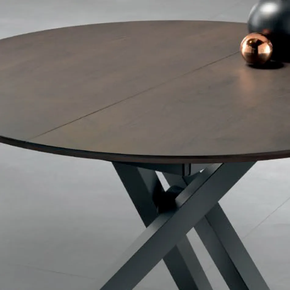Extendable Round Table in Veneered Wood - Tonico Viadurini