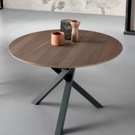 Extendable Round Table in Veneered Wood - Tonico Viadurini