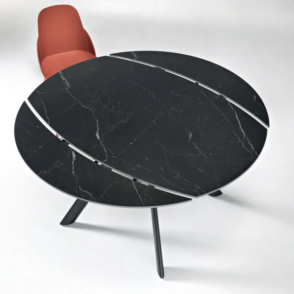 Extendable Round Table in Sintered Stone with a Marble Effect - Portico Viadurini