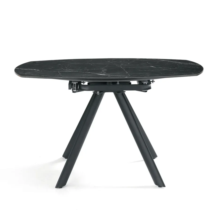 Extendable Round Table in Sintered Stone with a Marble Effect - Portico Viadurini