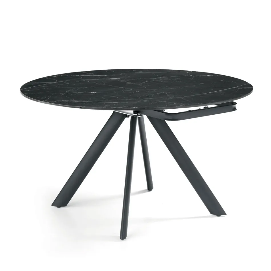 Extendable Round Table in Sintered Stone with a Marble Effect - Portico Viadurini