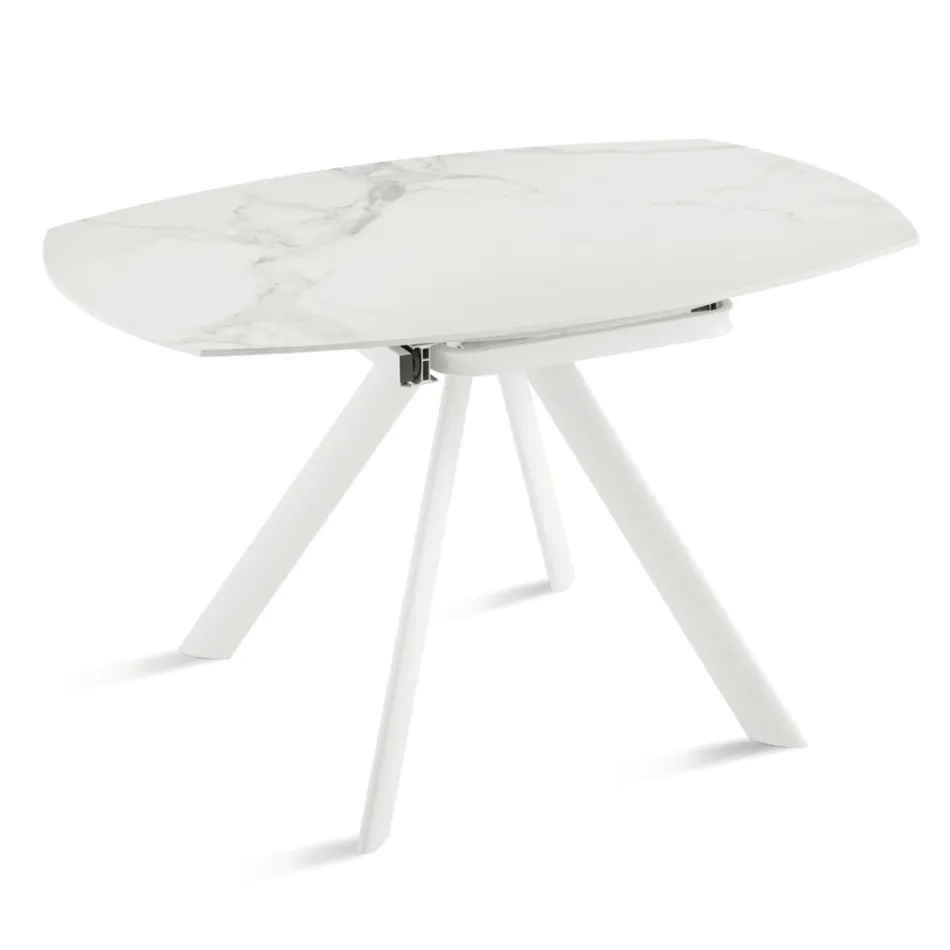 Extendable Round Table in Sintered Stone with a Marble Effect - Portico Viadurini