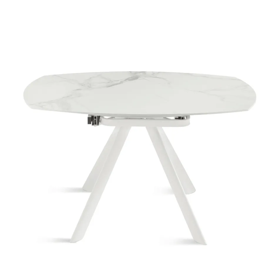 Extendable Round Table in Sintered Stone with a Marble Effect - Portico Viadurini