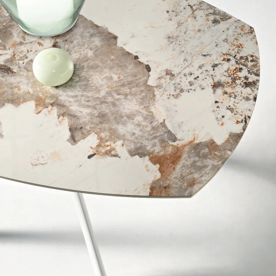 Extendable Round Table in Sintered Stone with a Marble Effect - Portico Viadurini