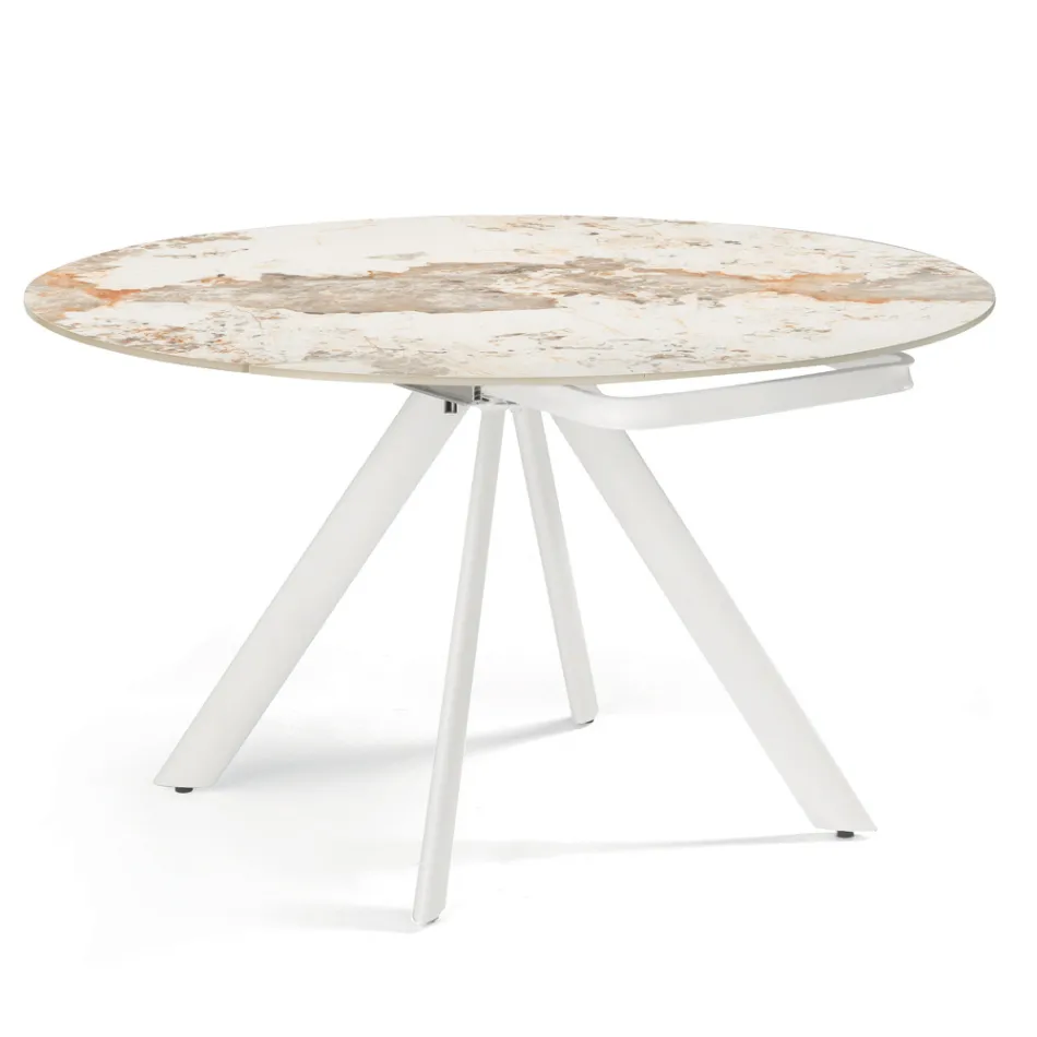 Extendable Round Table in Sintered Stone with a Marble Effect - Portico Viadurini
