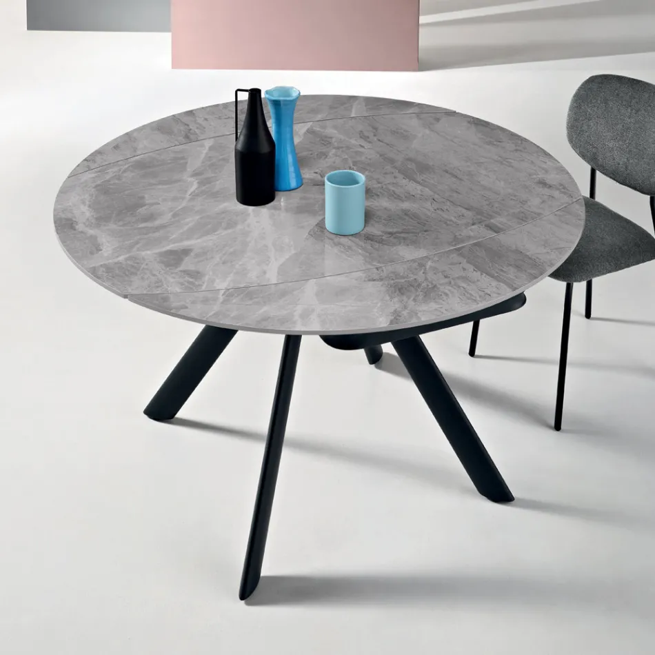 Extendable Round Table in Sintered Stone with a Marble Effect - Portico Viadurini