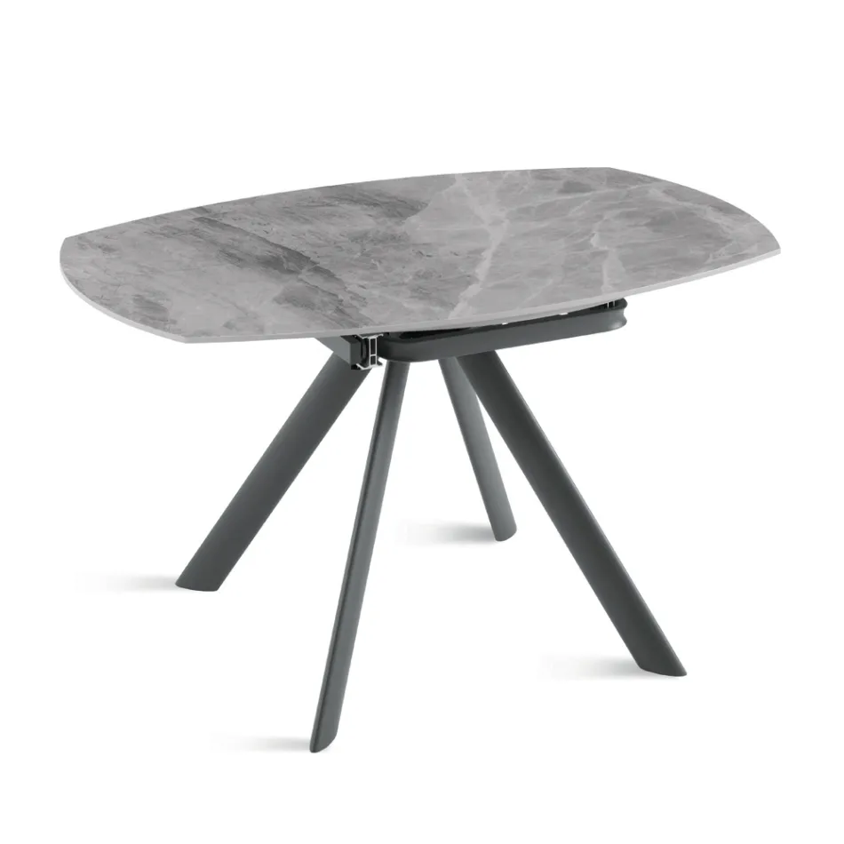 Extendable Round Table in Sintered Stone with a Marble Effect - Portico Viadurini