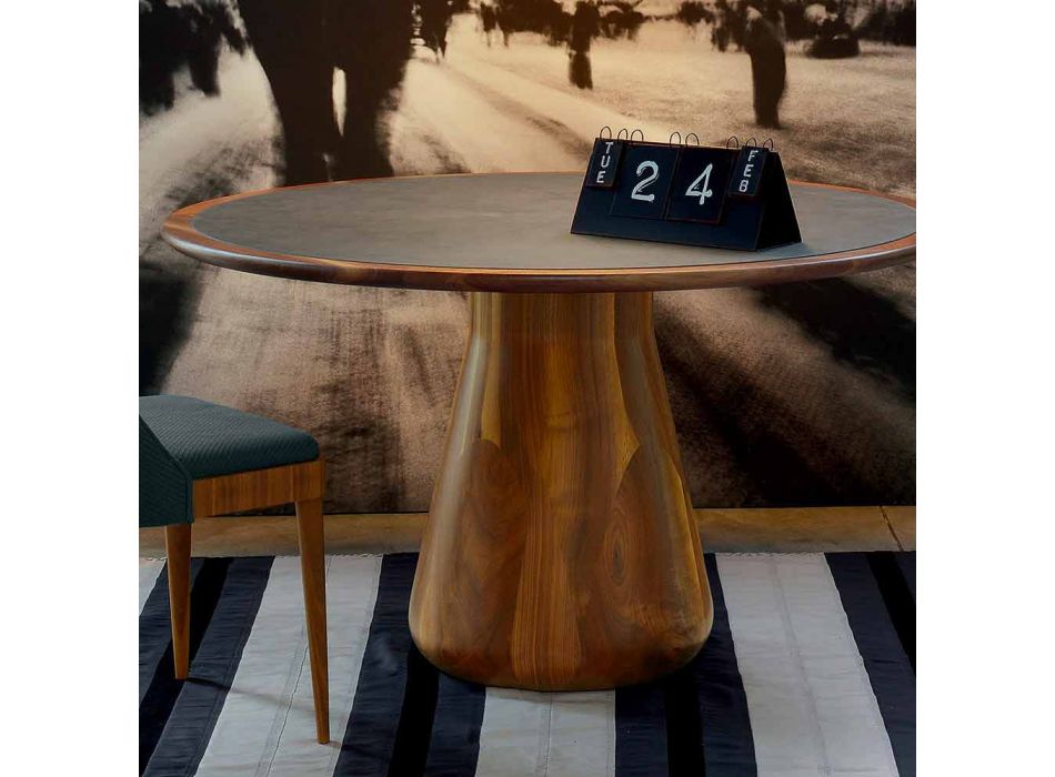 Round table with solid natural walnut wood top, Carlo Viadurini