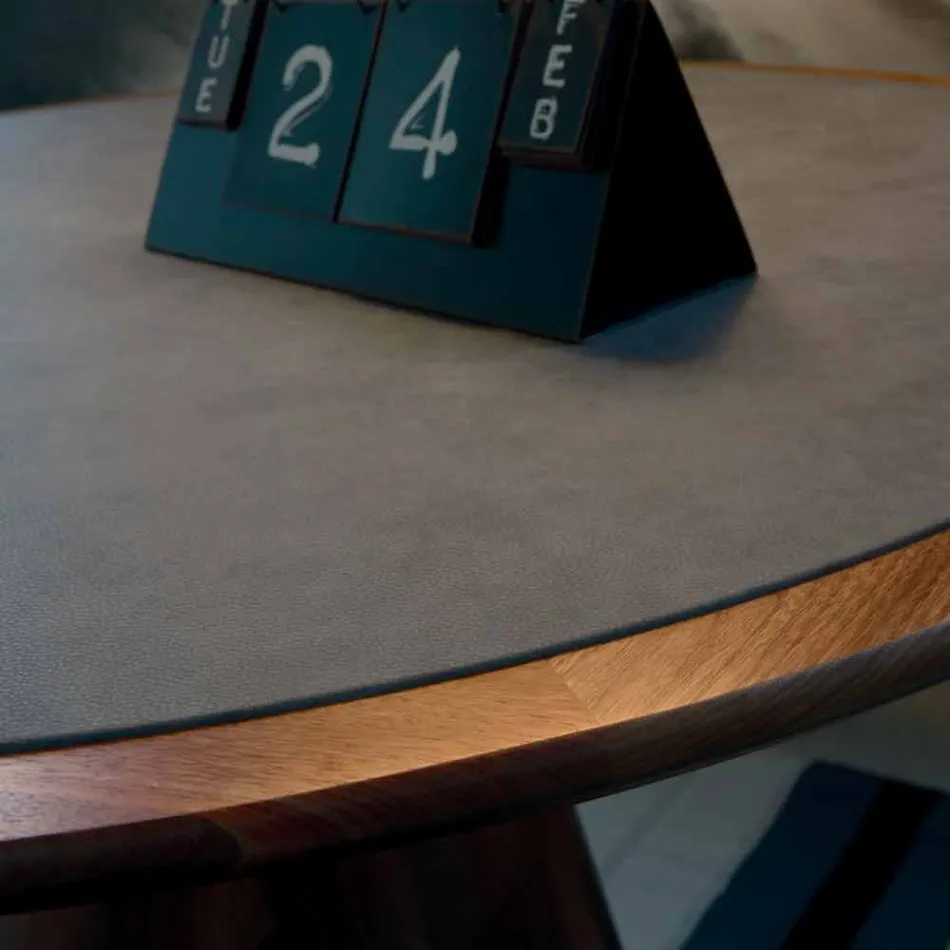 Round table with solid natural walnut wood top, Carlo Viadurini