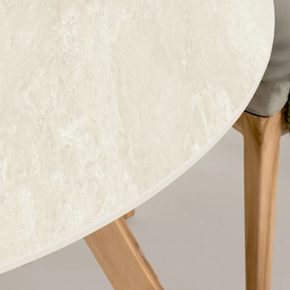 Round Outdoor Table in Chianca Ceramics from Ostuni Made in Italy - Pegaso Viadurini