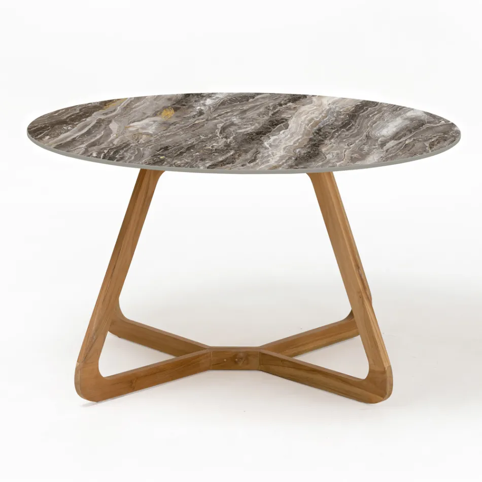 Round Outdoor Table in Orobico Luxe Ceramic Made in Italy - Pegaso Viadurini